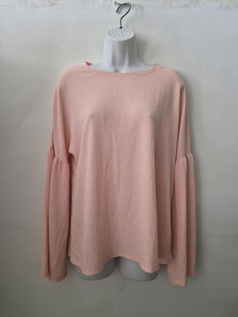 Xhilaration Womens Peach Long Bell Sleeve Boho Crew Neck Waffle Knit Top Size M